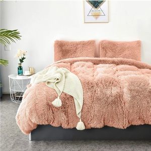 - LHKIS Pink Coffee Soft Plush Velvet Duvet Cover Set Fluffy Shaggy Queen …